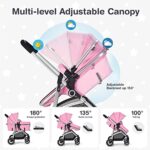 BABY JOY 2 in 1 Convertible Baby Stroller, High Landscape Baby Stroller w/Reversible Seat, Removable Footmuff, Adjustable Backrest & Canopy, Foldable Infant Pram Stroller for 0-36 Months Babies, Pink