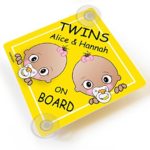Personalizable Twins on Board Car Sign with Suction Cups, Girls Sisters Yellow Car Sign
