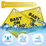 cobee Baby on Board Car Warning Signs, 2 Pcs 5″x5″ Safety Car Sign with Double Suction Cups, Baby in Car Sticker for Car Window Cling Reusable Durable Baby on Board Sticker Decal(Style-A)
