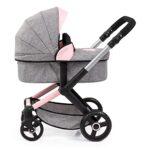 Bayer Design Dolls: Pram Xeo: Butterfly Grey & Pink – Matching Handbag, Adjustable Handle, for Dolls Up to 20″, Ages 3+