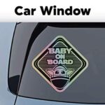 EPIC Goods Cute Baby On Board Large 5×5 Holographic Stickers [2-Pack] Baby Gift Set – Safety Sign for Car Window, Truck, Van, Bumper, Laptop, Flask, Water Bottle (Holographic Silver)
