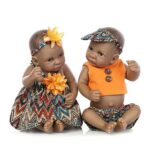 TERABITHIA Mini 11″ Black Couple Alive Reborn Baby Dolls Silicone Full Body African American Twins