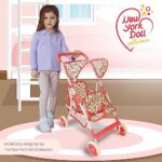 Double Doll Stroller for Baby Dolls Twin Dolls | Toy Doll Stroller for Toddlers, 4 Year Old, 5 Year Old Girls, 8 Year Old | 25” Tandem Play Toy Stroller for Baby Dolls, Denim Baby Stroller for Dolls