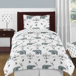 Bear Mountain Watercolor Boy Twin Kid Childrens Bedding Comforter Set by Sweet Jojo Designs – 4 Pieces