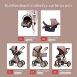 3 in 1 Baby Travel System Infant Baby Stroller Pushchair High Landscape Reversible Foldable Portable Stroller Newborn Pram Reclining Baby Carriage (Brown)