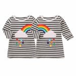 Kids’ Girls 2 Pack Tee T-Shirts Rainbow Striped Printed Tops Clothes Outfit 1-6 Years