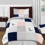 Sweet Jojo Designs 4-Piece Navy Blue, Pink, and Grey Patchwork Woodland Fox and Arrow Girl Twin Kid Childrens Bedding Comforter Set s