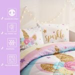 Cokouchyi 3-Piece Twin Bedding Sets for Girls, Unicorn Bedding,Girls Comforter Set, Unicorn Comforter Set for Girls, Ultra Soft and Fluffy Kids Bedding Set, Pink & Rainbow Color