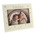 Twins – beautiful Bambino cream resin 5 x 3.5 photo frame with stars by Bambino