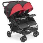 Kolcraft Cloud Plus Lightweight Double Stroller -5-Point Safety System, 3-Tier Extended Canopy for UV Protection, Independently Reclining Seats, Easy Fold, Storage Basket, Drink Holder Tray, Red/Black