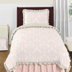 Sweet Jojo Designs 4-Piece Blush Pink White Damask and Gold Polka Dot Amelia Girls Kids Childrens Twin Bedding Set