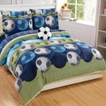 Elegant Home Blue Green Soccer Design 6 Piece Comforter Bedding Set for Boys/Kids Bed in a Bag with Sheet Set & Decorative Toy Pillow # Soccer (Twin Size)