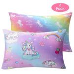 Nidoul Toddler Pillowcases, 2 Pack Unicorn Rainbow Kid Pillow Cases, 14″x19″for 13″x18″, 12″x16″ Pillow, Ultra Soft Velvet Bedding Pillow Case Cover for Home Travelling