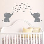 Elephant Family Wall Decal With Hearts Music Quote Art Baby Nursery Wall Decor (Grey) – 24″ X 51″