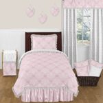 Sweet Jojo Designs 4-Piece Pink, Gray and White Shabby Chic Alexa Damask Butterfly Girls Twin Bedding Set Collection