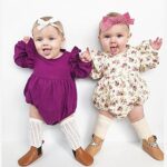 Infant Baby Girl Twins Long Sleeve Ruffles Romper Bodysuit Outfit Clothes (0-6 Months, Floral)