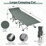 Slendor Folding Camping Cot with Mattress for Adults,74”L x 28”W x 15”H, Portable Sleeping Cot Bed for Tent, Office, Camping, Outdoor, Striated Gray Cot,Gray+Blue Pad,500lbs Load