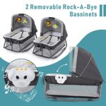 okaytwins Twin Bassinet & Full-Size Infant Bassinet & Playard for Baby, Includes 2 Removable Rock-A-Bye Portable Bassinets with Storage Bags, Light Gray