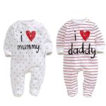 AOMOMO Unisex-Baby Newborn I Love Mummy I Love Daddy Bodysuit 2 Pack (3 Month)