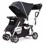 Double Stroller Convenience Urban Twin Carriage Stroller Tandem Collapsible Stroller All Terrain Double Pushchair for Toddler Girls and Boys Stable Stroller Frame with Bag Organizer (Oxford Black)