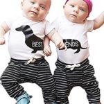 BabiBeauty Twins Baby Girls Boys Clothing Set Short Sleeve Best Friends Top + Stripe Pants Outfit Clothes