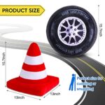 2 Pcs Racing Room Pillow Decorations Set 15.7 Inch Big Creative 3D Simulation Wheel Pillow Funny Traffic Cone Traffic Light and Stop Sign Plush Pillow Soft Car Tire Pillow for Kid Room (Traffic Cone)