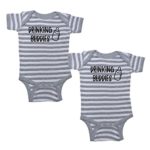 We Match! Unisex Baby Twin Set 2-Pack Drinking Buddies Bodysuits (Grey/White Stripe, 6 Months)