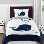 Sweet Jojo Designs 4-Piece Turquoise, Navy Blue and White Whale Nautical Ocean Boys or Girls Kids Teen Twin Bedding Set Collection