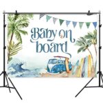 Rsuuinu Baby on Board Backdrop Baby Shower Summer Beach Surfboard Photography Background Surfing Boy Baby Shower Party Decorations Cake Table Banner Supplies Photo Booth Studio Props 7x5ft