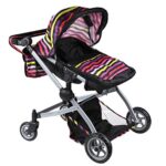 Babyboo Twin Doll Stroller Foldable Double Doll Pram Deluxe Little Marcel Look with Swiveling Wheels, Adjustable Handle and Bassinet, and Carriage Bag