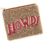 Twine and Love HOWDY Coin Purse Pouch, Coin Purse Pouch, Beaded Coin Purse, Cute Coin Brown