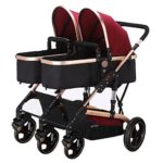 Frjjthchy Abreast Ultralight Double Stroller Baby Twins Stroller Bassinet with Awning (Red)
