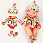 ZQDOLL 10 inch Newborn Baby Doll and Clothes Set Washable Realistic Silicone Reborn Baby Dolls with Cute Rainbow Polka dot Jumpsuit Socks and hat – Best Gift for Kids Girls