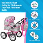 Kinderplay Baby Doll Stroller | Baby Doll Pram | Baby Doll Carriage – Stroller for Baby Dolls with Adjustable Handle (12.99-24.80 inches) | Babydoll Stroller | Reborn Strollers, Model KP0261S