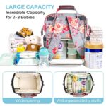 Kaome Diaper Bag Backpack, Upgraded Large Capacity Multifunction Nappy Bags, Waterproof Baby Bag Floral Insulated Durable Travel Maternity Back Pack for Baby Girls with Diaper Pad Bottle Bag