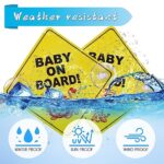 cobee Baby on Board Car Warning Signs, 2 Pcs 5″x5″ Safety Car Sign with Double Suction Cups, Baby in Car Sticker for Car Window Cling Reusable Durable Baby on Board Sticker Decal(Style-E)