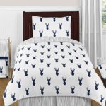 Sweet Jojo Designs 4-Piece Navy Blue White and Gray Woodland Deer Print Boys Kids Twin Bedding Set