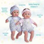 Berenguer Boutique 30050 TWINS- 15” Soft Body Baby Dolls – 12 Piece Gift Set with Open/Close Eyes- Perfect for Children 2+