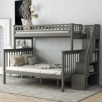 Twin Over Full Bunk Bed Frame for Kids, Mission Style Wood Twin Over Full Size Bed Frame with Stairs and Storage