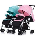 Twin Baby Stroller Detachable Handle Reversible Infant Carriage Can Sit and Lie Down Lightweight Foldable Double Trolley (Color : Mint Green+Pink)