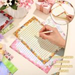 Mini Stationery Set 50 Double Sided Printing Stationery Writing Papers and 50 Matching Envelopes with 60 Round Dot Stickers, 5.5 x 8.3 Inch, 10 Designs (5.5 x 8.25 Inch, Flower)