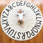 FasterS ABC Baby Rug for Nursery Kids Round Educational Alphabet Warm Soft Large Activity Mat Floor Area Rugs Cotton Non-Slip for Children Toddlers Bedroom 59inch (Off White)