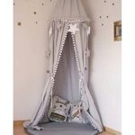 LOAOL Kids Bed Canopy with Pom Pom Hanging Mosquito Net for Baby Crib Nook Castle Game Tent Nursery Play Room Decor (Gray)