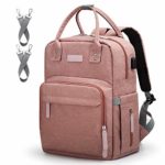 Diaper Bag Backpack Upsimples Multi-Function Maternity Nappy Bags for Mom & Dad, Travel Back Pack Baby Changing Bag with Laptop Pocket | USB Charging Port | Stroller Straps | Pink