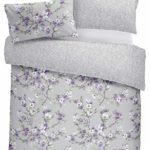 HAND-DRAWN STYLE FLORAL FLOWERS LILAC USA TWIN (COMFORTER COVER 135 X 200 – UK SINGLE) (PLAIN SILVER GREY FITTED SHEET – 91 X 191CM + 25 – UK SINGLE) PLAIN SILVER GREY HOUSEWIFE PILLOWCASES 5 PIECE BEDDING SET