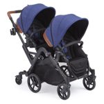 Contours Curve Tandem Double Stroller for Infants, Toddlers or Twins – 360° Turning and Easy Handling Over Curbs, Multiple Seating Options, UPF50+ Canopies, Indigo Blue