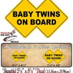 Baby Twins On Board 8.25″ Vinyl Decal Yellow Double Diamond Design Car Safety Cute Design Twin Kids Gift Onboard Caution Warning Sign Decals (5.25” x 8.25”)