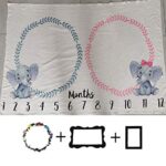 Baby Monthly Milestone Blanket Twins Girl Pink Boy Blue Elephant Newborn Nursery Decor Photo Props Shoots Photography Growing Toddlers Soft Fleece Swaddle Blanket with Wreath Frames