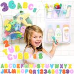 Tub Cubby Bath Toy Organizer Double Twin – 2 Bins +36 ABC 123 Soft Foam Bathtub Letters & Numbers + Quick Dry Storage Net + Lock Tight Suction Cups & Stickers Hooks