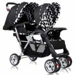 Costzon Double Stroller, Twin Tandem Baby Stroller with Adjustable Backrest, Footrest, 5 Points Safety Belts, Foldable Design for Easy Transportation (Black)